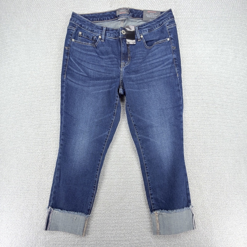 NWT Torrid Crop Boyfriend Jeans Womens 10 Vintage Stretch Cuffed Mid Rise
